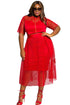 Sexy Red Mesh Joint Plus Crop Top Skirt Set